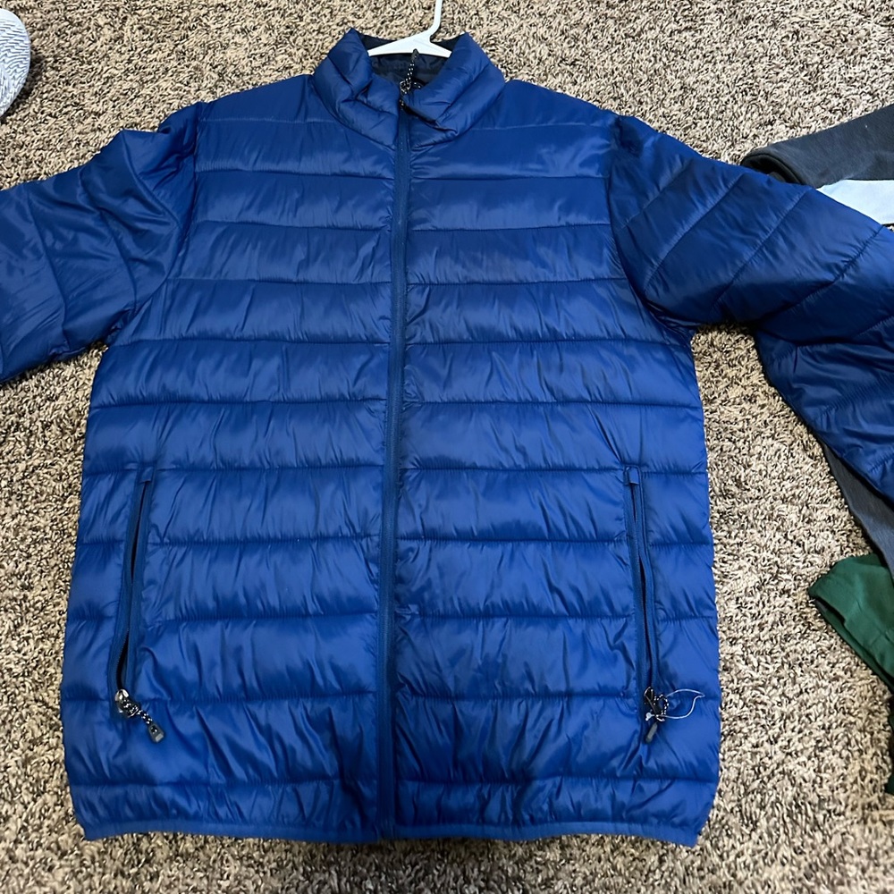 Blue puffer winter jacket